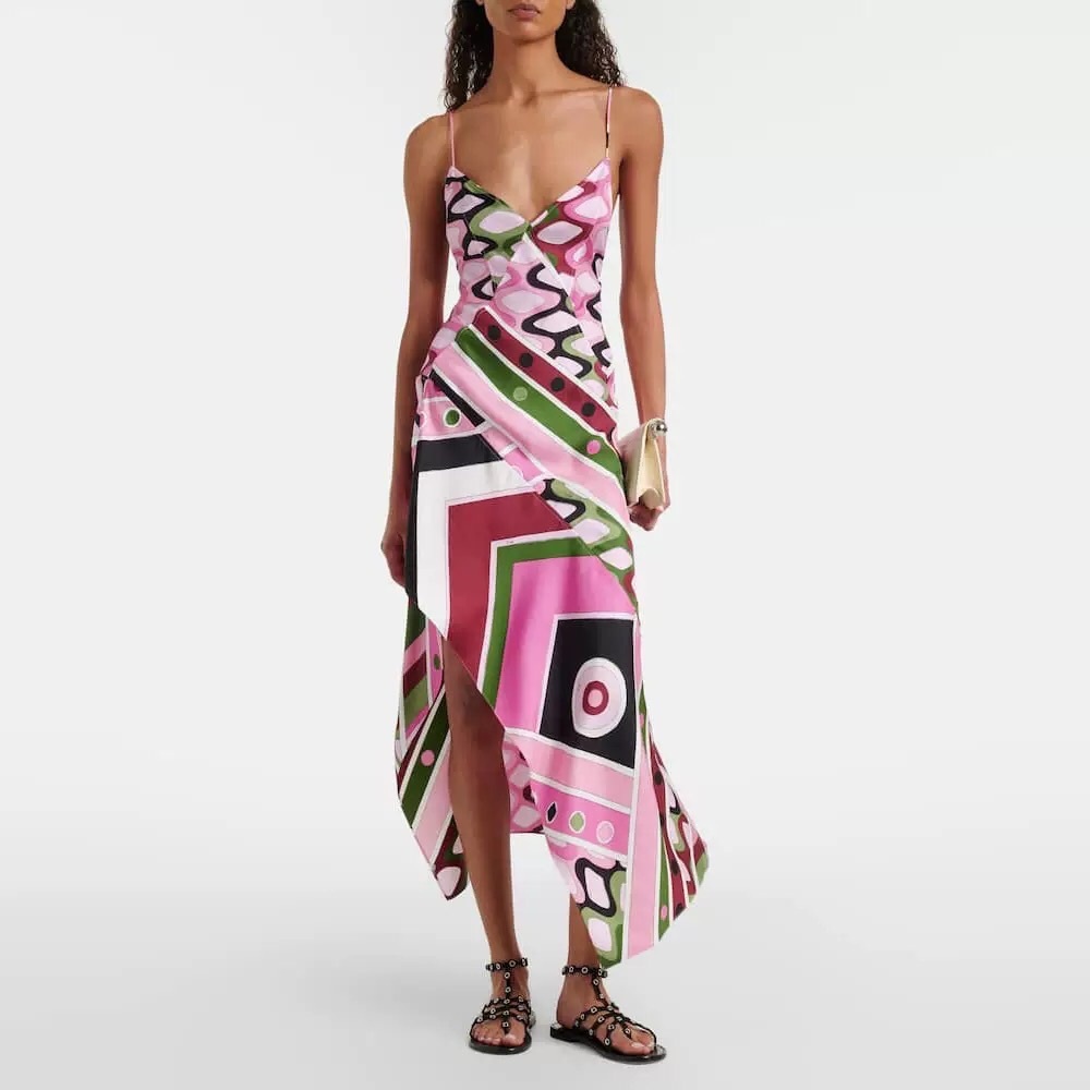 Zimmermann Sleeveless Pink Geometric Slip Dress